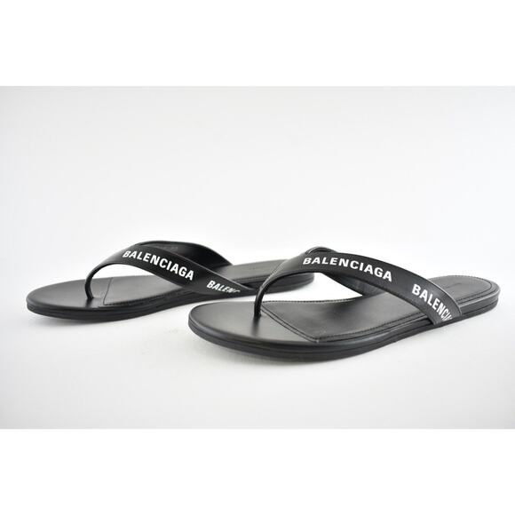 Balenciaga Black White Leather Logo Thong Slide Slip On Sandal Flip Flop Flat 36 - Picture 10 of 12